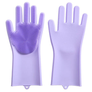 1 Pair Magic Silicone Scrubber Rubber Cleaning Gloves Dusting|Dish Washing|Pet Care Grooming Hair Car