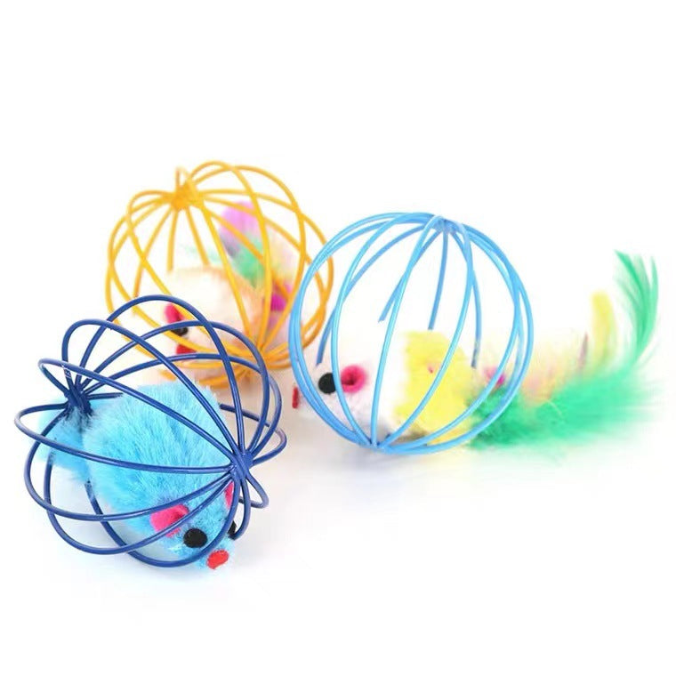 Cat Toys Feather tail Cage Mouse Enjoying Self congratulation Pet Color Emulated Mouse Teasing Cat Toys