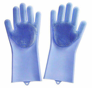 1 Pair Magic Silicone Scrubber Rubber Cleaning Gloves Dusting|Dish Washing|Pet Care Grooming Hair Car