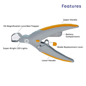 Professional Dog Nail Clippers Peti Care Illuminated Pet Cat Dog Nail Grinder with LED Light and 5X Magnification Claw Shears