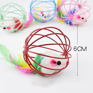 Cat Toys Feather tail Cage Mouse Enjoying Self congratulation Pet Color Emulated Mouse Teasing Cat Toys