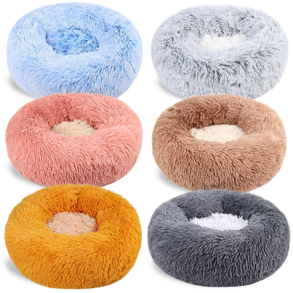 Round Pet Litter Fall And Winter Plush Cat Litter Color Blocking Dog Kennel Pet Bed Pet Mat