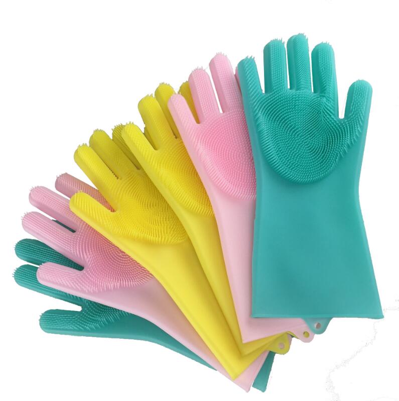 1 Pair Magic Silicone Scrubber Rubber Cleaning Gloves Dusting|Dish Washing|Pet Care Grooming Hair Car