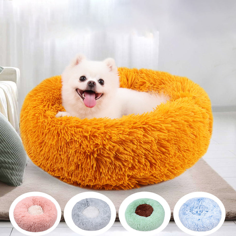 Round Pet Litter Fall And Winter Plush Cat Litter Color Blocking Dog Kennel Pet Bed Pet Mat