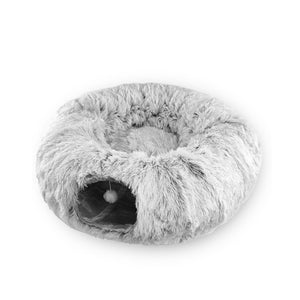 2 in 1 Funny Cat Beds Interactive Play Winter Warm Plush Donut Cat Tunnel Bed