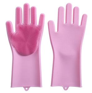 1 Pair Magic Silicone Scrubber Rubber Cleaning Gloves Dusting|Dish Washing|Pet Care Grooming Hair Car