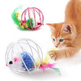 Cat Toys Feather tail Cage Mouse Enjoying Self congratulation Pet Color Emulated Mouse Teasing Cat Toys