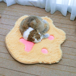 Pet Plush Cat Paw Print Cute Mat Plush Pet Mat Kitten Pet Mat Non-Slip