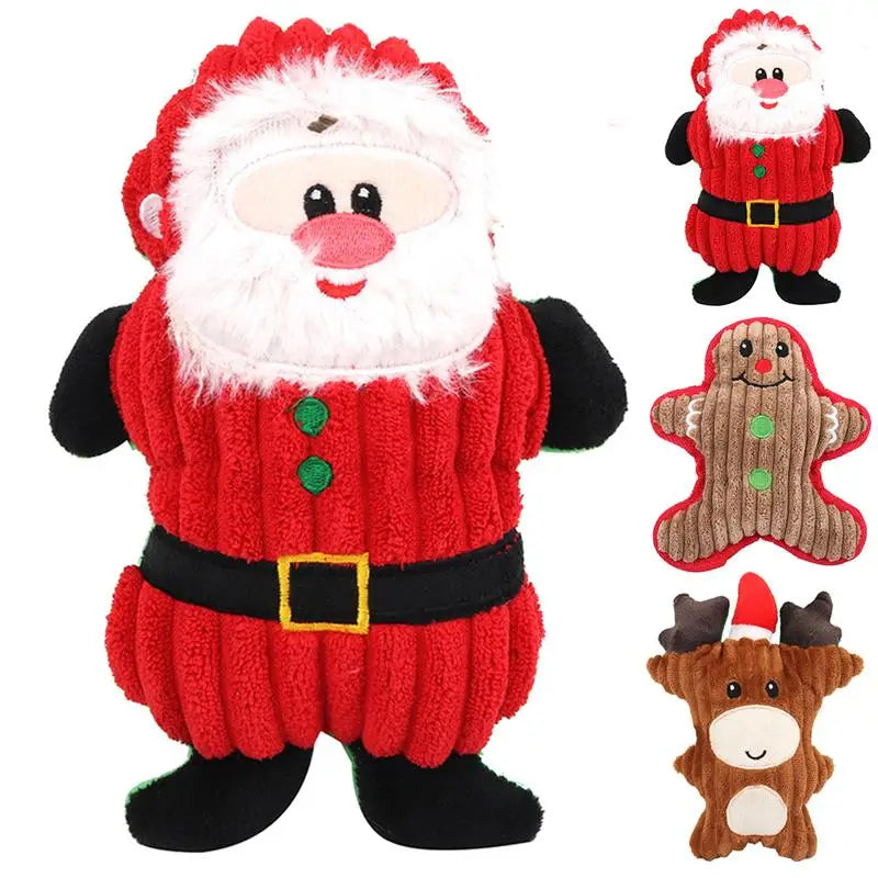 Christmas Santa Claus Pet Dog Toys Chew Squeaker Pet Plush Toys For Dogs Cute Biting Rope Sound Toys